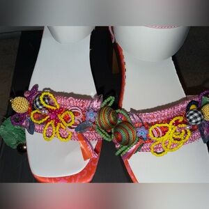 Betsey Johnson Pink Multicolor Beaded Sandals
